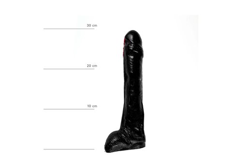Klassischer Dildo 29 cm | Schwarz, Rot & Blau, Flexibles Vinyl