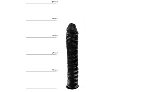 Großer Dildo 38 cm mit Rillen – Schwarz, Rot & Blau