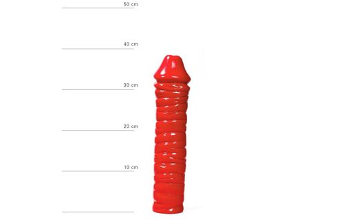 Großer Dildo 38 cm mit Rillen – Schwarz, Rot & Blau