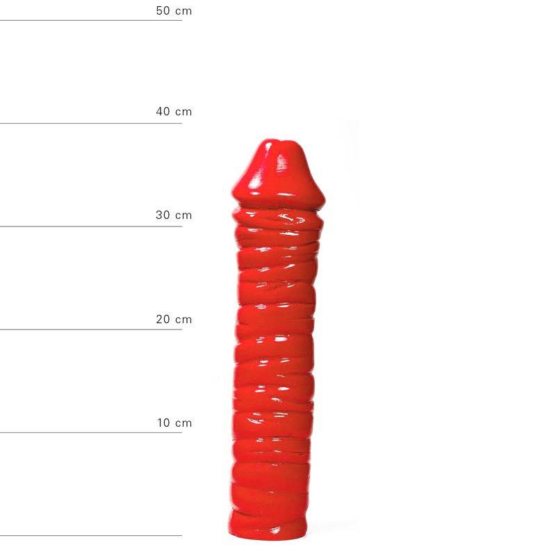 Großer Dildo 38 cm mit Rillen – Schwarz, Rot & Blau