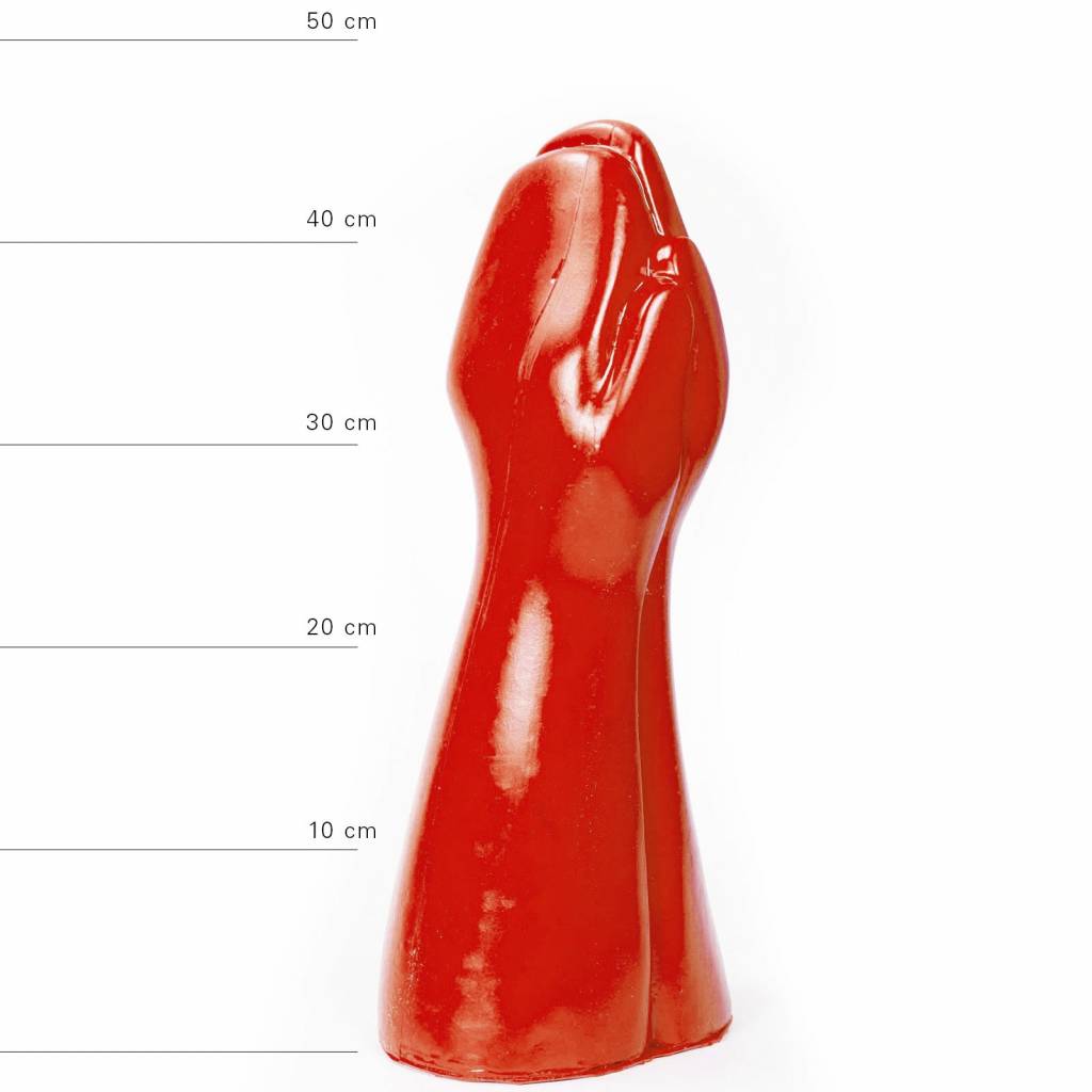 Riesiger doppelter Fisting-Dildo 32 x 16,5 cm – Schwarz, Rot, Blau