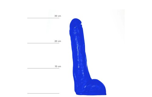 Klassischer Dildo 29 cm | Schwarz, Rot & Blau, Flexibles Vinyl