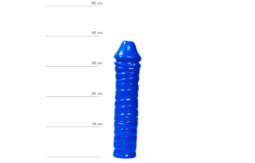 Großer Dildo 38 cm mit Rillen – Schwarz, Rot & Blau