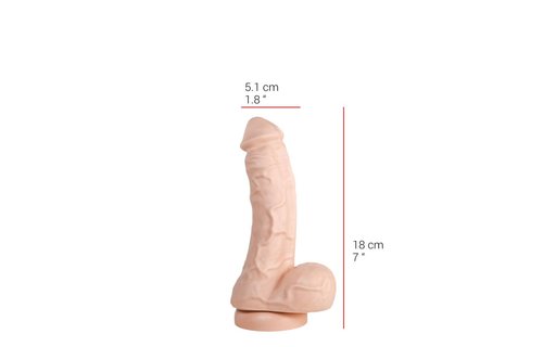 Dildo 18 cm | Zuignap, Vlees & Zwart, PVC & Veilig