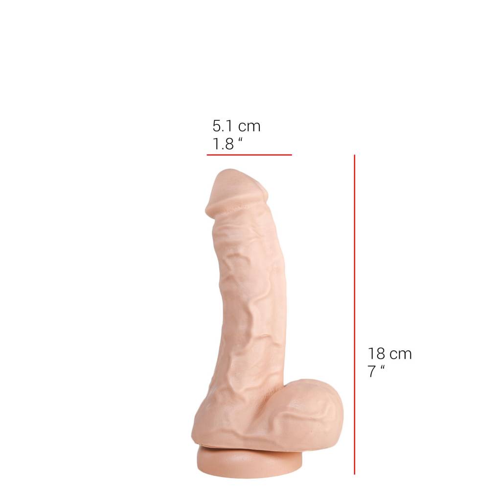 Dildo 18 cm | Zuignap, Vlees & Zwart, PVC & Veilig