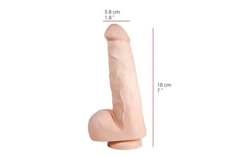 Dildo 18 cm met Zuignap | Vlees & Zwart | PVC, Veilig