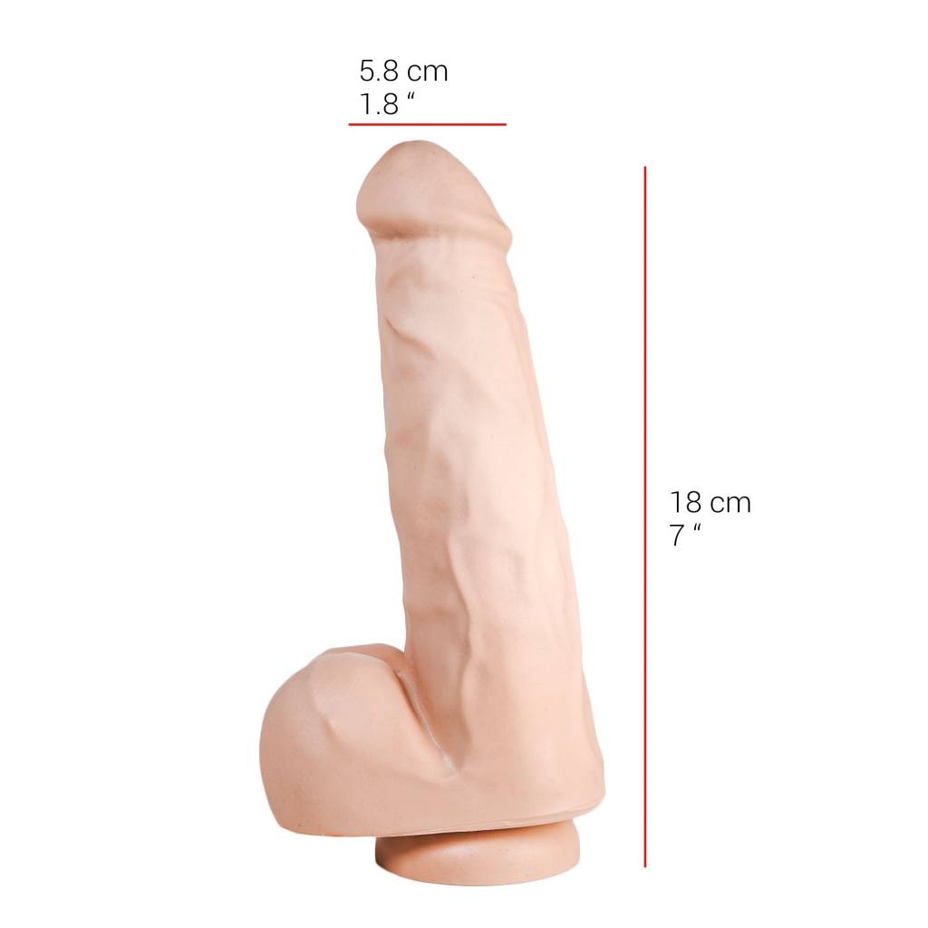 Dildo 18 cm with Suction Cup | Flesh & Black | PVC, Safe
