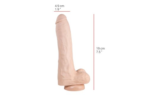 Dildo 19 cm | Zuignap, 4,9 cm, Vlees & Zwart, PVC