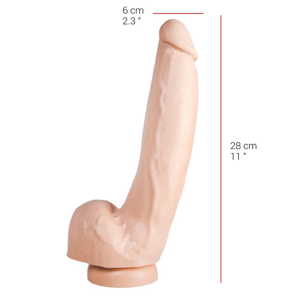 Dildo 28 cm | Zuignap, Vlees & Zwart, Veilig & Reukloos