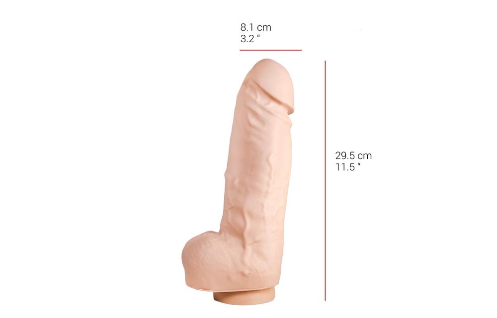 Dildo 29.5 cm with suction cup, flesh & black, phthalate-free