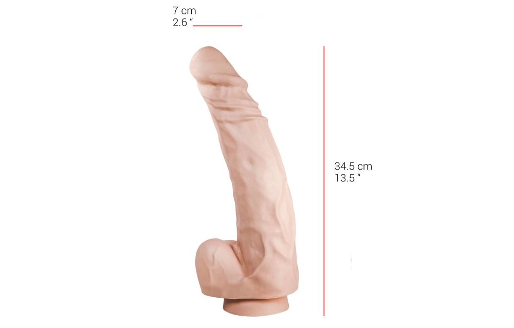 Dildo 34.5 x 7 cm - Suction Cup, Flesh/Black, 33 cm Length