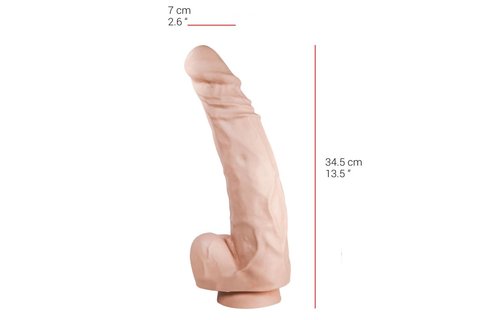Dildo 34,5 x 7 cm - Zuignap, Vlees/Zwart, 33 cm Länge