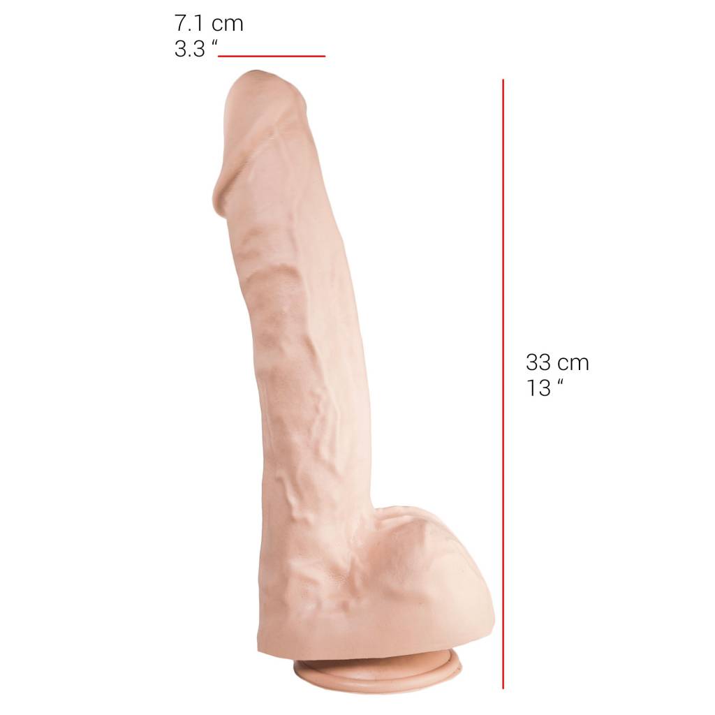 Dildo 33 x 7,1 cm – 34,5 cm lang | Hautfarben & Schwarz | Starker Saugnapf