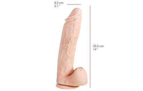 35.5 cm dildo with suction cup – Flesh & Black, PVC, phthalate-free