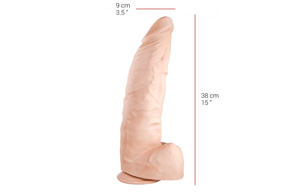 Dildo 38 cm 9 cm | Zuignap, Vlees & Zwart, PVC & Veilig