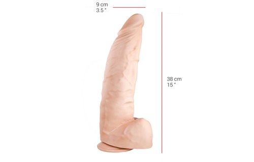 Dildo 38 cm 9 cm | Saugnapf, Hautfarben & Schwarz, PVC & Sicher