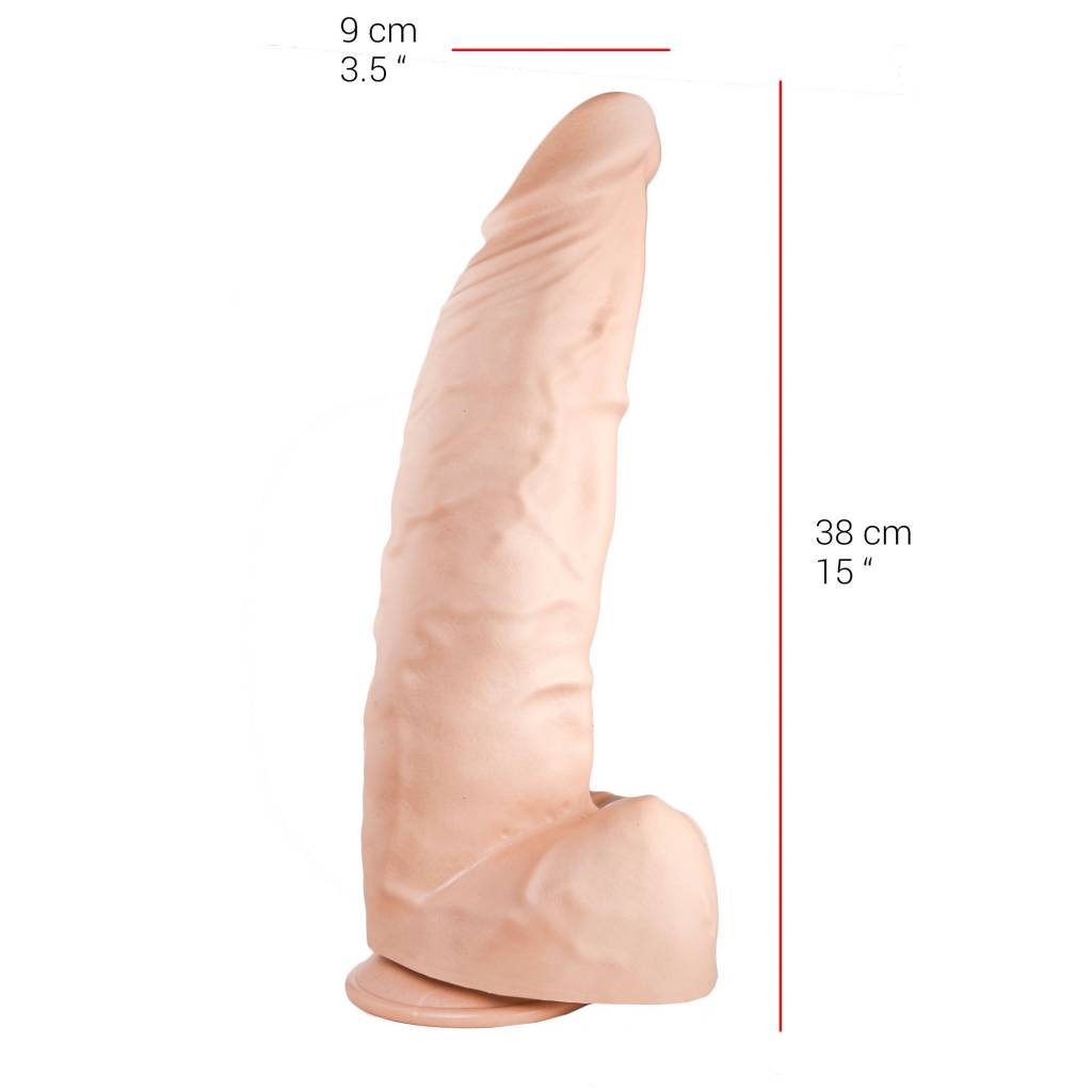 Dildo 38 cm 9 cm | Zuignap, Vlees & Zwart, PVC & Veilig