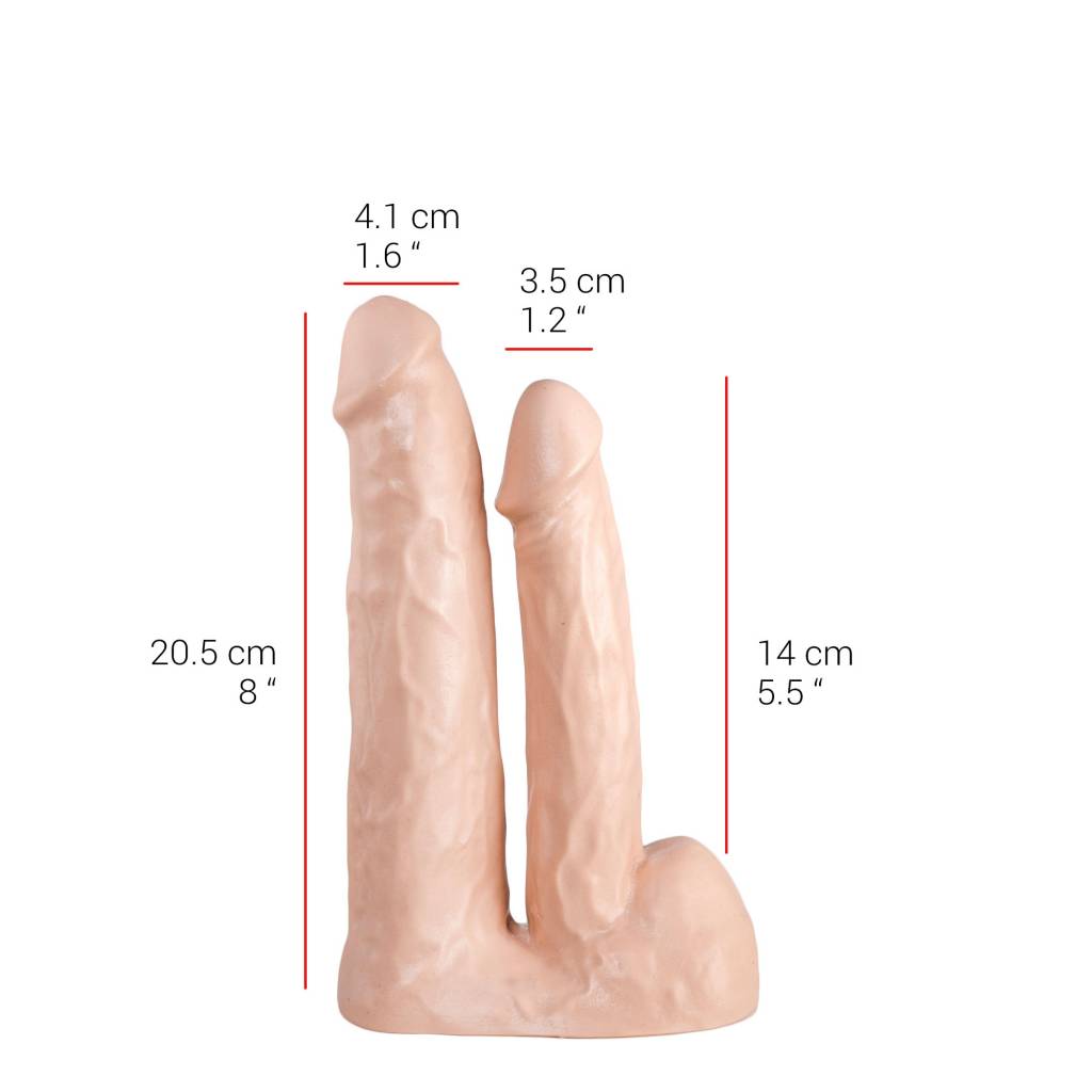Doppeldildo 20,5/14 cm – Hautfarben & Schwarz, sicher & komfortabel