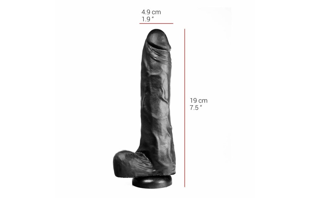 Dildo 19 cm | Zuignap, 4,9 cm, Vlees & Zwart, PVC
