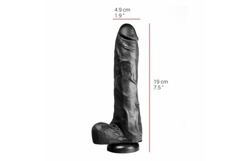 Dildo 19 cm | Zuignap, 4,9 cm, Vlees & Zwart, PVC