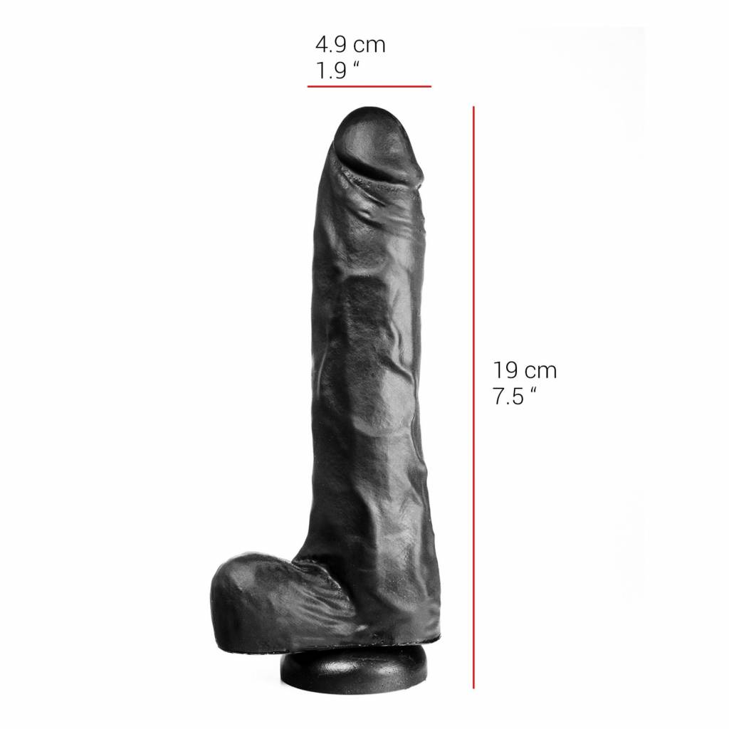 Dildo 19 cm | Zuignap, 4,9 cm, Vlees & Zwart, PVC