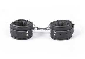 Professional Black Ankle Cuffs 7 cm with Silver Studs