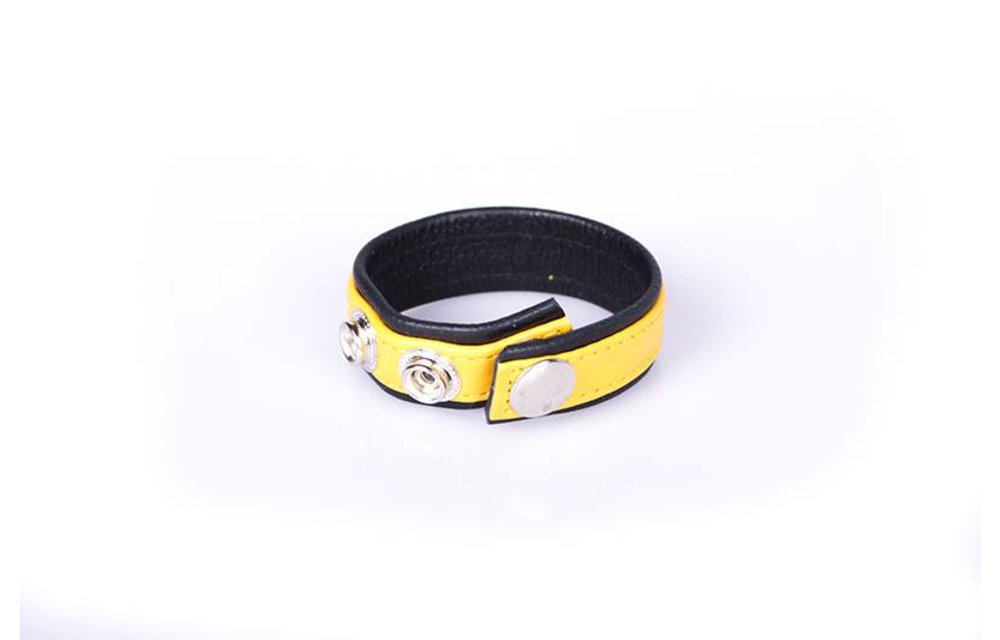 Regenbogenfarbener Leder-Cock Strap Schwarz & Gelb – verschiedene Farben