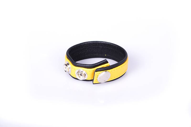 Rainbow Leather Cock Strap - Black & Yellow