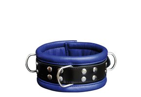 Leather Collar 6.5 cm Blue with Studs and D-Ring Secure
