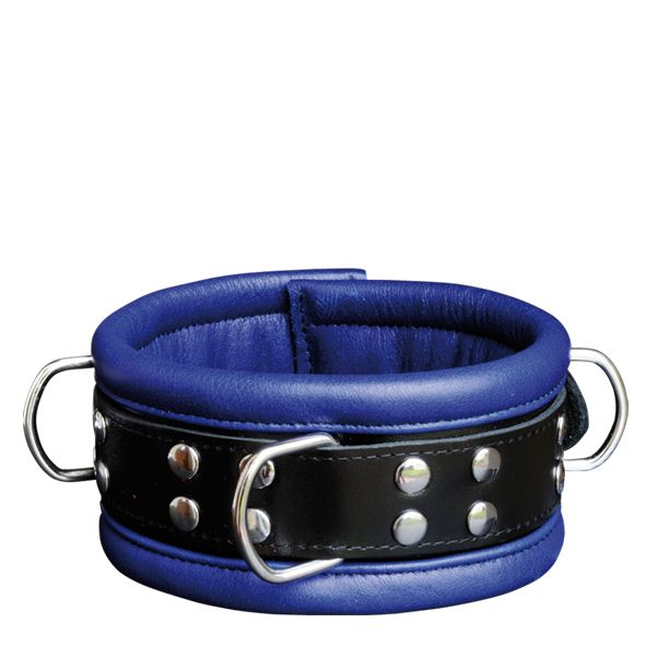 Leren Halsband 6,5 cm Blauw met Studs en D-Ring Veilig
