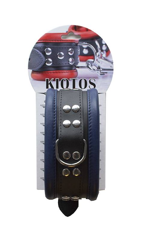 Leren Halsband 6,5 cm Blauw met Studs en D-Ring Veilig