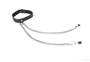 Black Leather Collar with Adjustable Nipple Clamps – Nipple Play