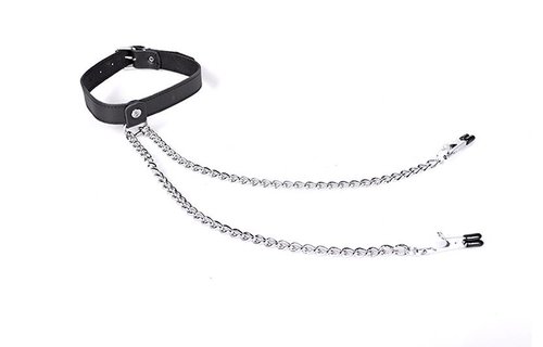 Black Leather Collar with Adjustable Nipple Clamps – Nipple Play