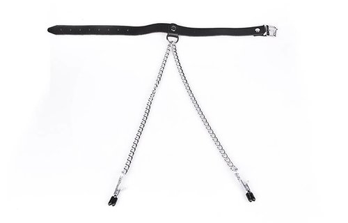 Black Leather Collar with Adjustable Nipple Clamps – Nipple Play