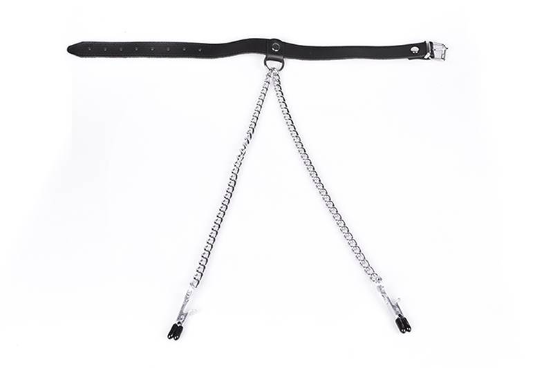 Black Leather Collar with Adjustable Nipple Clamps – Nipple Play