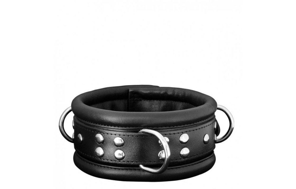 Lederhalsband 6,5 cm Schwarz mit Nieten & Druckknopfverschluss