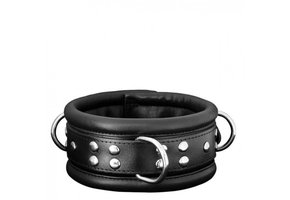 Leather Collar 6.5 cm Black with Studs & Snap Closure