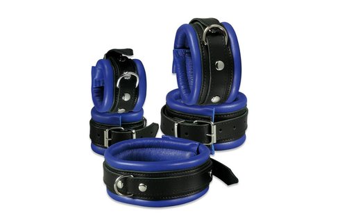 Lederhandschellen 5 cm Blau | Cool & bequem