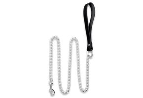 Chain leash with durable leather handle and carabiner hook