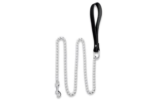 Chain leash with durable leather handle and carabiner hook