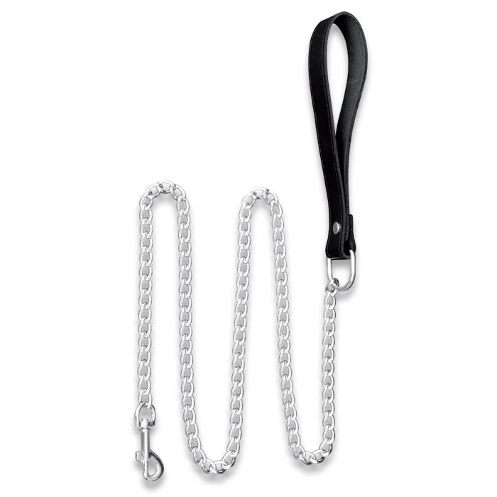 Chain leash with durable leather handle and carabiner hook