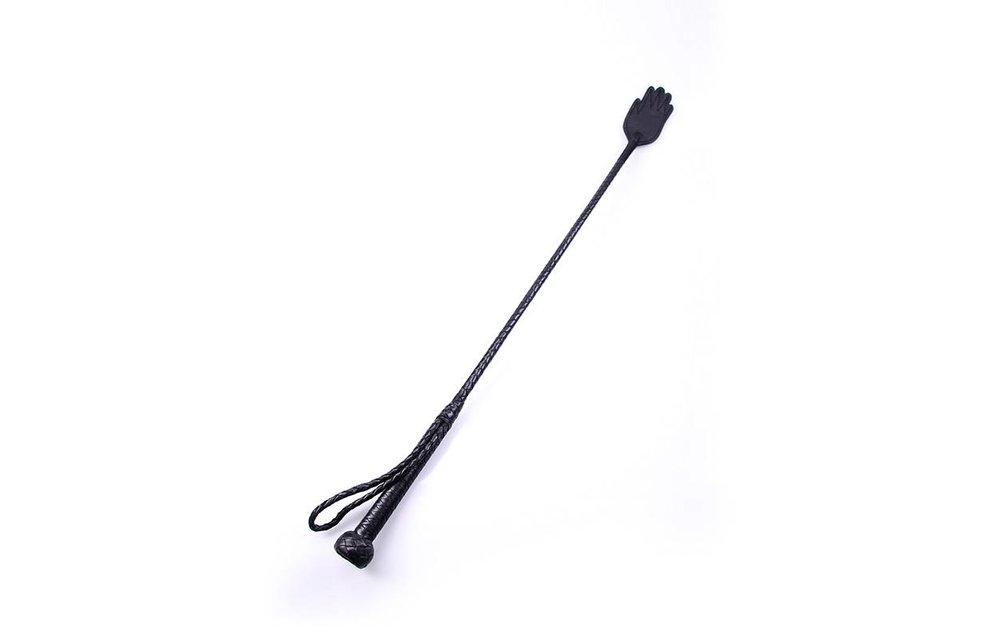 Zwart Lederen Crop Met Hand Paddle – Kinky Zweepje 70 cm