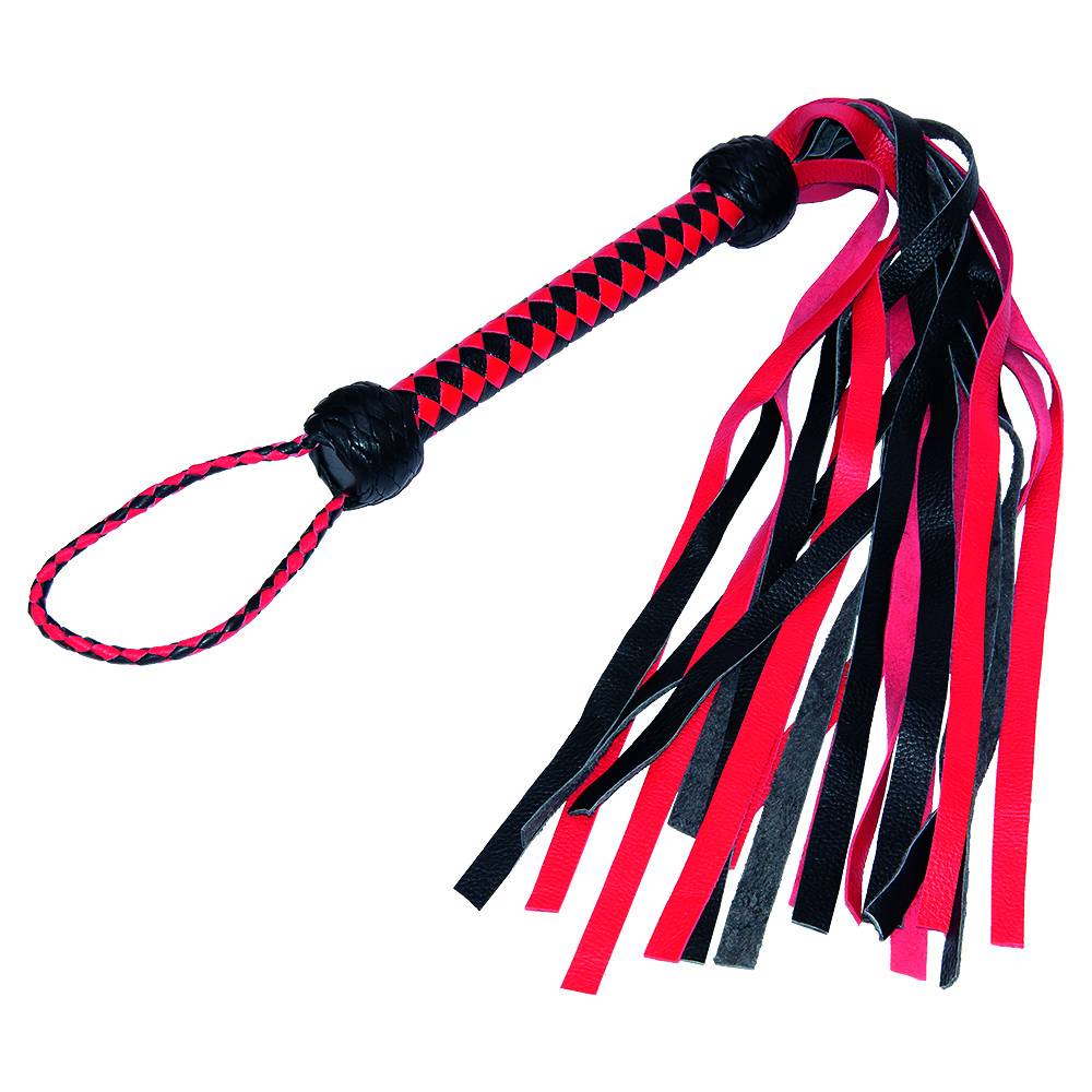 Leather flogging whip braided wooden handle slash BDSM tassels game