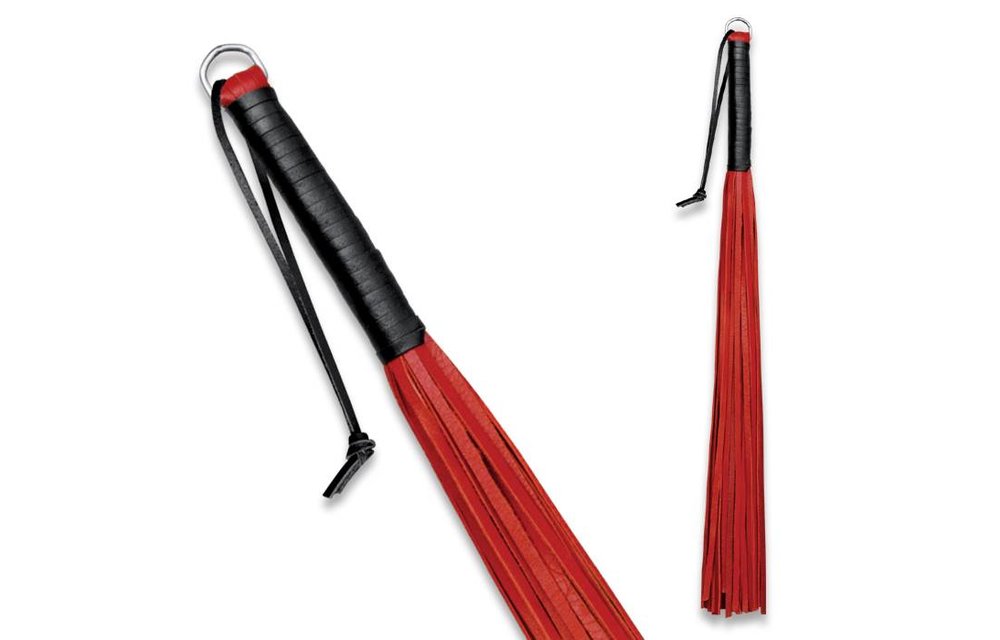 Lederpeitsche rot 60 cm – 24 Riemen, weicher Ledergriff