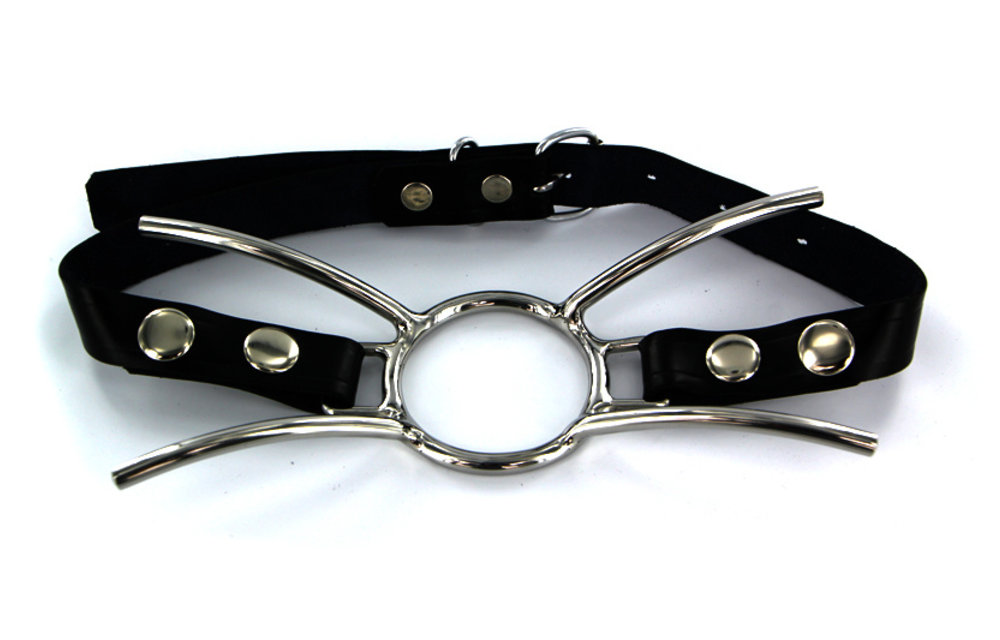 Cat Mondknevel open ring | Zwart leer met zilveren studs