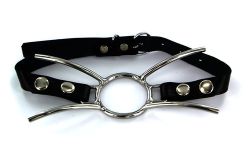 Cat Mondknevel open ring | Zwart leer met zilveren studs