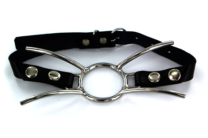 Cat Open Ring Gag | Black leather with silver studs