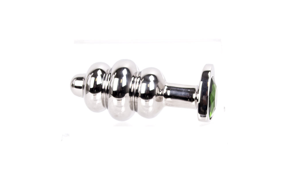 Heartshaped Jewelled Ribbed Buttplug