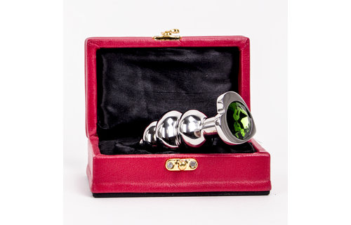 Hartvormige geribbelde buttplug 9 cm RVS groen diamant