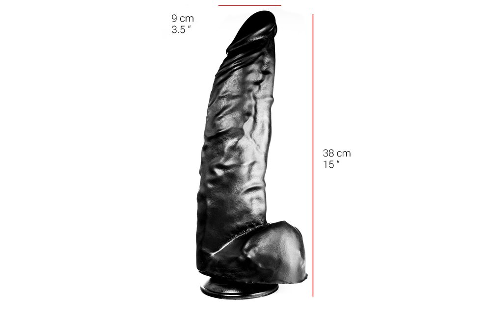 Dildo 38 cm 9 cm | Zuignap, Vlees & Zwart, PVC & Veilig